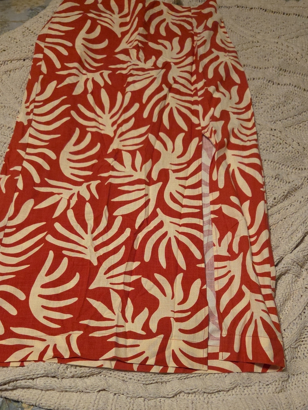 a new day Red and Cream Tropical Print Midi Skirt